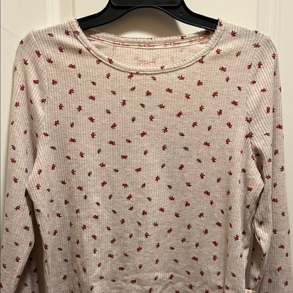 Primark Cream Ribbed Long Sleeve Top with Red Floral Print - Picture 3 of 15